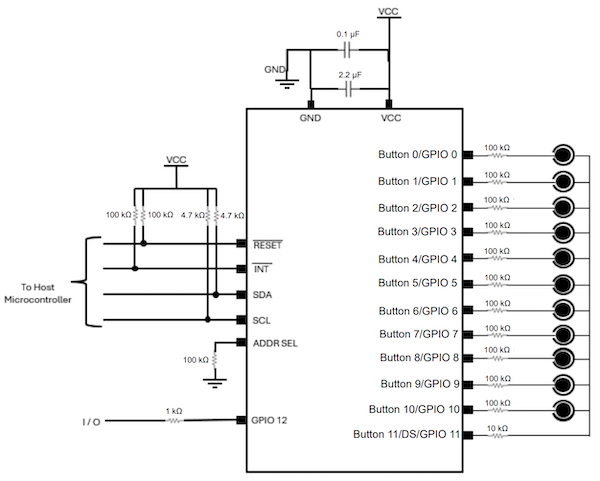 Example circuit using 11 buttons with driven shield